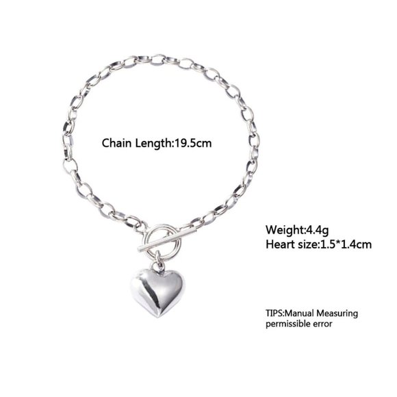 *Sterling Silver Heart Toggle Link Chain Bracelet - Picture 11 of 11
